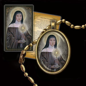 St. Clare of Assisi Pendant & Holy Card Gift Set