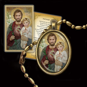 St. Joseph Chaste Heart and Baby Jesus Pendant & Holy Card Gift Set