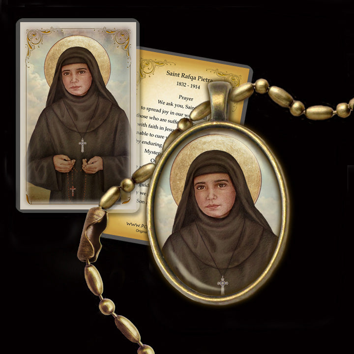 St. Rafqa Pendant & Holy Card Gift Set - Portraits of Saints