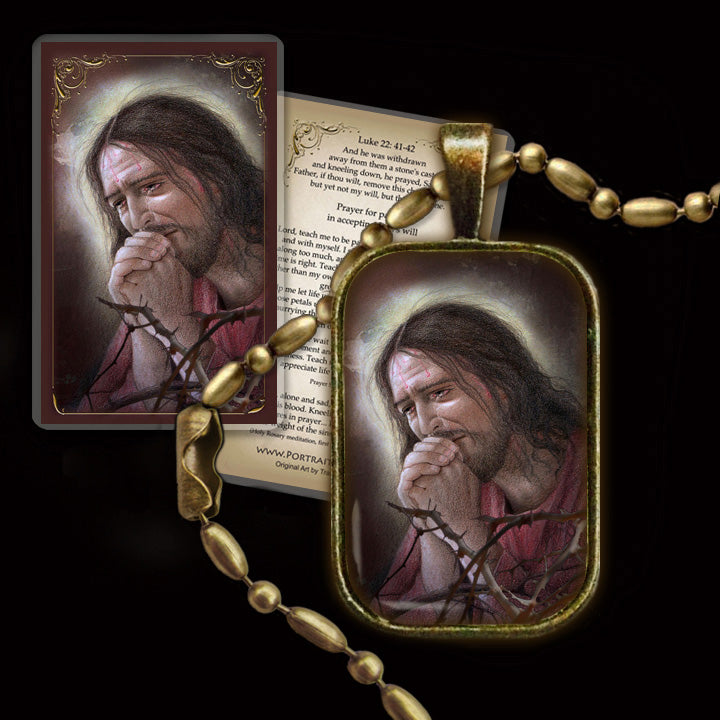 Agony of Jesus Pendant & Holy Card Gift Set - Portraits of Saints