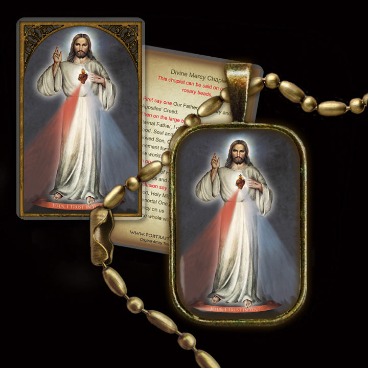 Divine Mercy Pendant & Holy Card Gift Set - Portraits of Saints