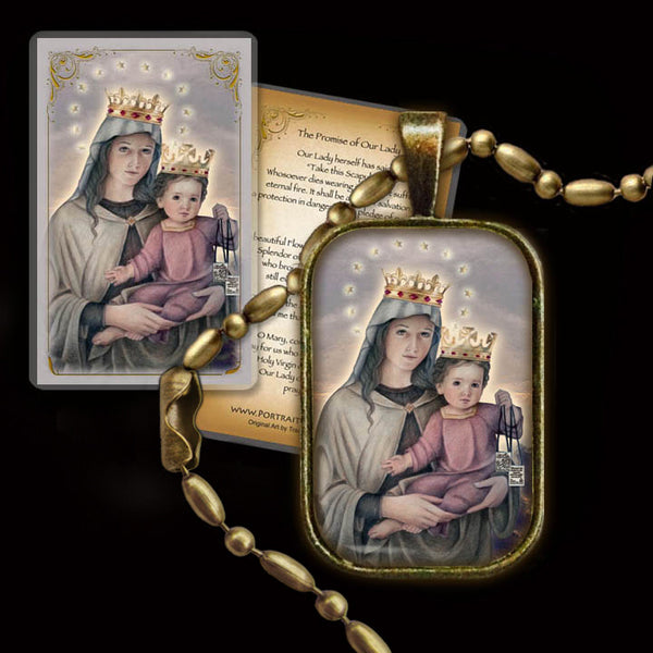 Our Lady of Mount Carmel Pendant & Holy Card Gift Set - Portraits of Saints
