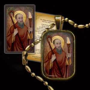 St. Aidan of Lindisfarne Pendant & Holy Card Gift Set