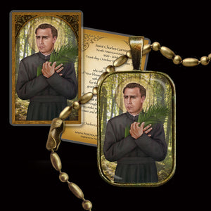 St. Charles Garnier Pendant & Holy Card Gift Set