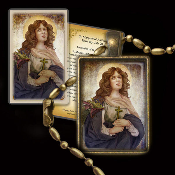 St. Margaret of Antioch Pendant & Holy Card Gift Set - Portraits of Saints