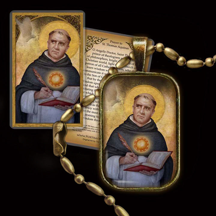 St. Thomas Aquinas Pendant & Holy Card Gift Set - Portraits of Saints