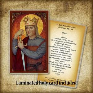 St. Eric IX, King of Sweden Pendant & Holy Card Gift Set