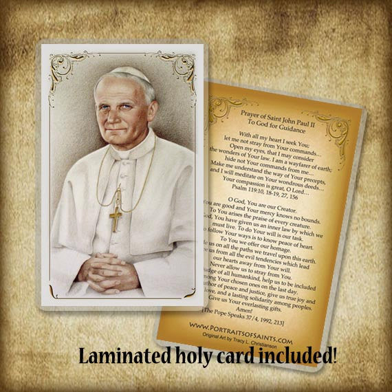 Pope St. John Paul II Pendant & Holy Card Gift Set - Portraits of Saints