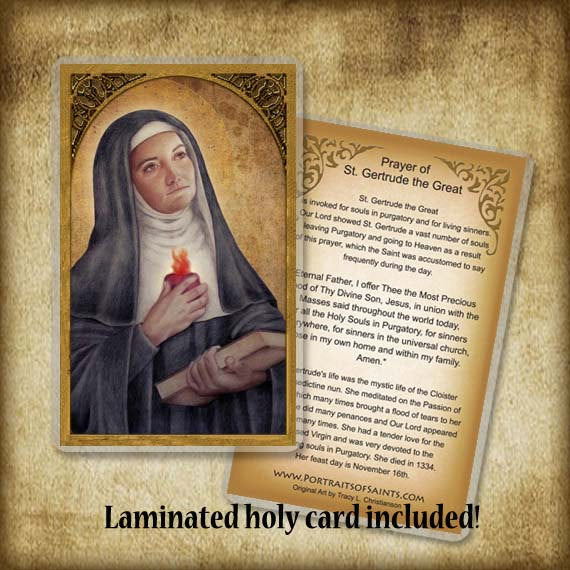 St. Gertrude the Great Pendant & Holy Card Gift Set - Portraits of Saints
