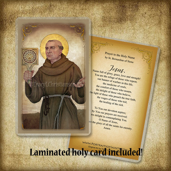 St. Bernardine of Siena Pendant & Holy Card Gift Set - Portraits of Saints