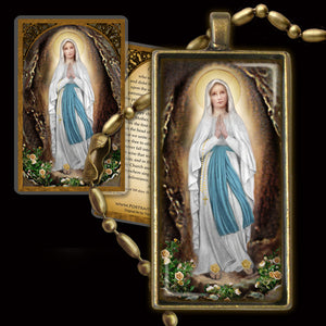 Our Lady of Lourdes Pendant & Holy Card Gift Set