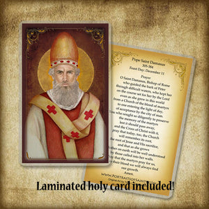 Pope St. Damasus I Plaque & Holy Card Gift Set