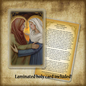 The Visitation of the Blessed Virgin Mary to St. Elizabeth Plaque & Holy Card Gift Set