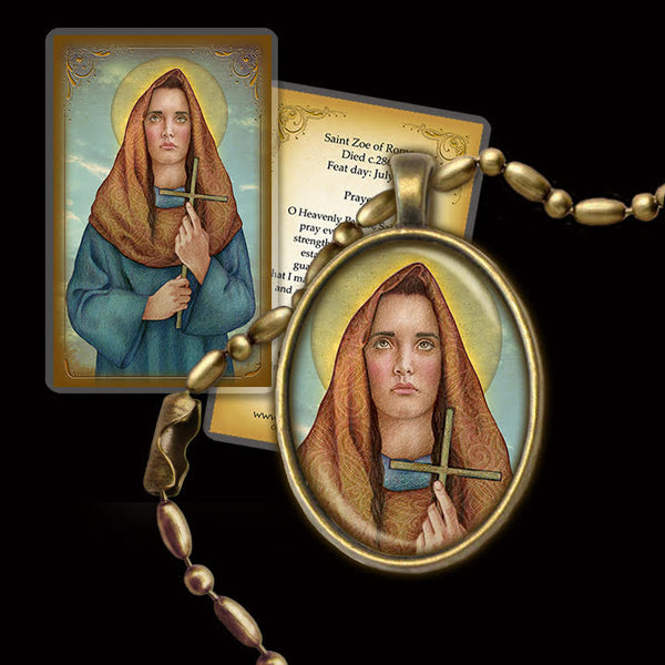 St. Zoe of Rome Pendant & Holy Card Gift Set - Portraits of Saints