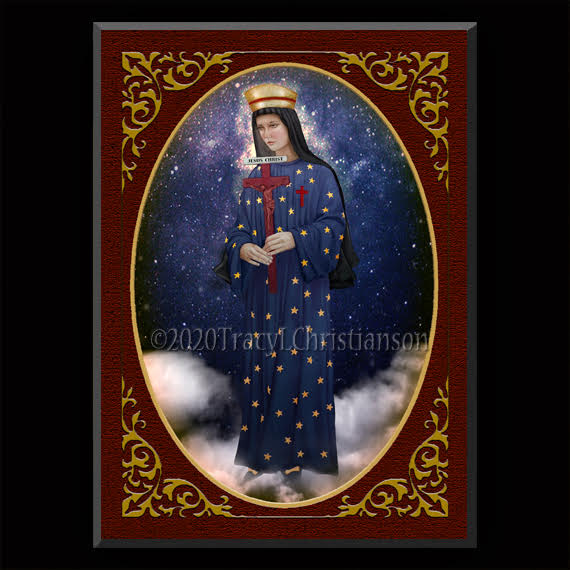 Our Lady of Pontmain Plaque & Holy Card Gift Set - Portraits of Saints