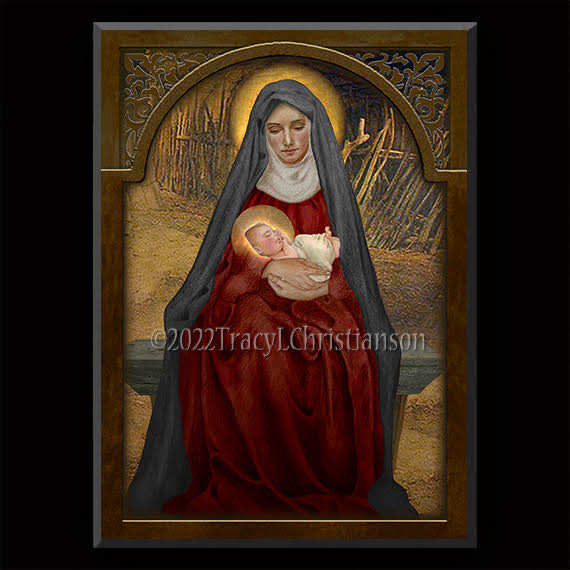 Madonna & Child (D) Plaque & Holy Card Gift Set - Portraits of Saints