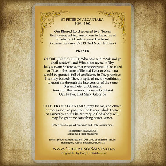 St. Peter of Alcantara Holy Card - Portraits of Saints