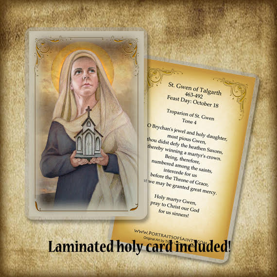 St. Gwen of Talgarth Plaque & Holy Card Gift Set - Portraits of Saints