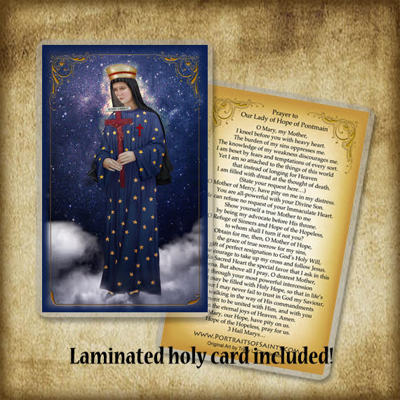 Our Lady of Pontmain Pendant & Holy Card Gift Set - Portraits of Saints