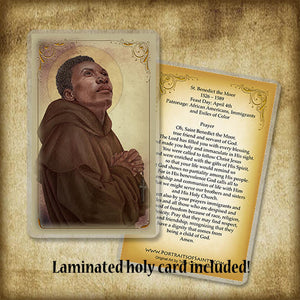 St. Benedict the Moor Plaque & Holy Card Gift Set