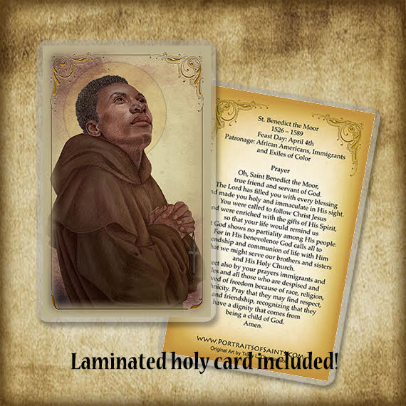 St. Benedict the Moor Pendant & Holy Card Gift Set - Portraits of Saints