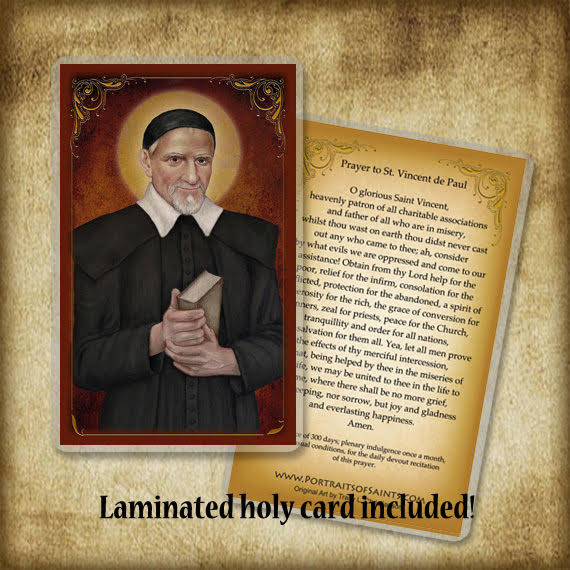 St. Vincent de Paul Plaque & Holy Card Gift Set - Portraits of Saints