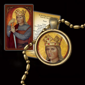 St. Eric IX, King of Sweden Pendant & Holy Card Gift Set