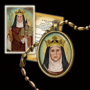 St. Hilda of Whitby Pendant & Holy Card Gift Set