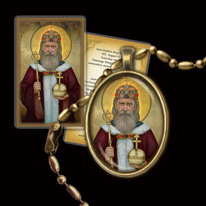 St. Stephen of Hungary Pendant & Holy Card Gift Set