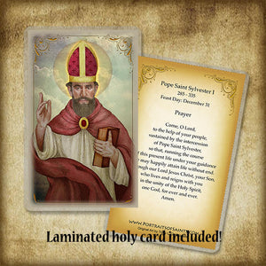 Pope St. Sylvester I Plaque & Holy Card Gift Set