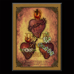 The Three Hearts Plaque & Holy Card Gift Set