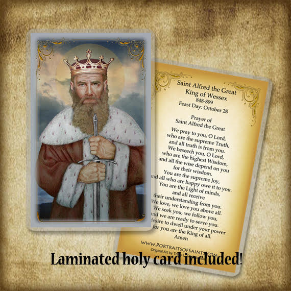 St. Alfred the Great Pendant & Holy Card Gift Set - Portraits of Saints