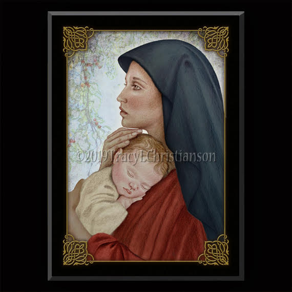 Madonna & Child (O) Plaque & Holy Card Gift Set - Portraits of Saints