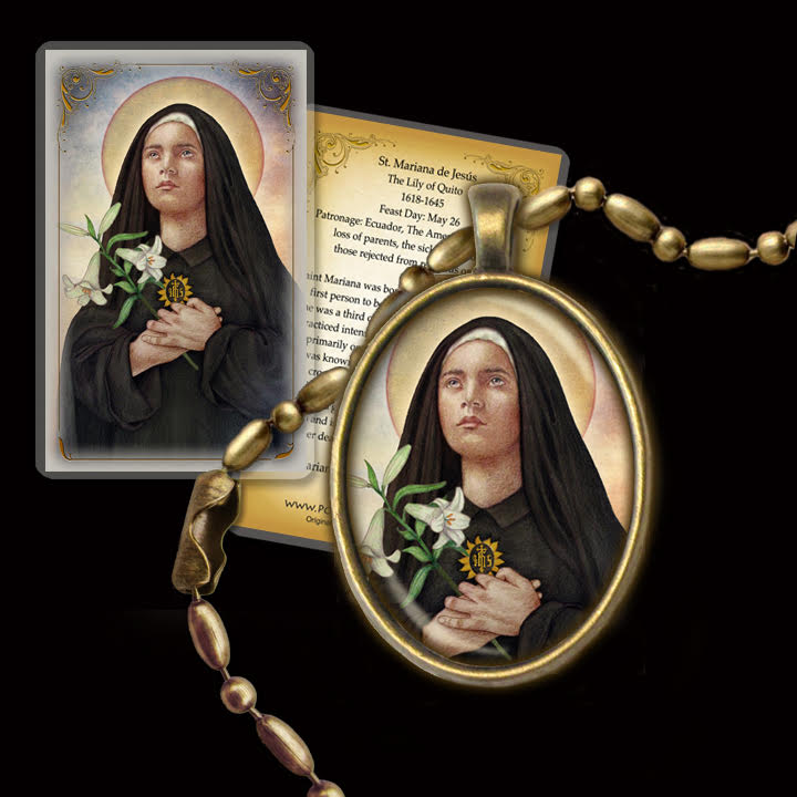 St. Mariana de Jesus Pendant & Holy Card Gift Set - Portraits of Saints